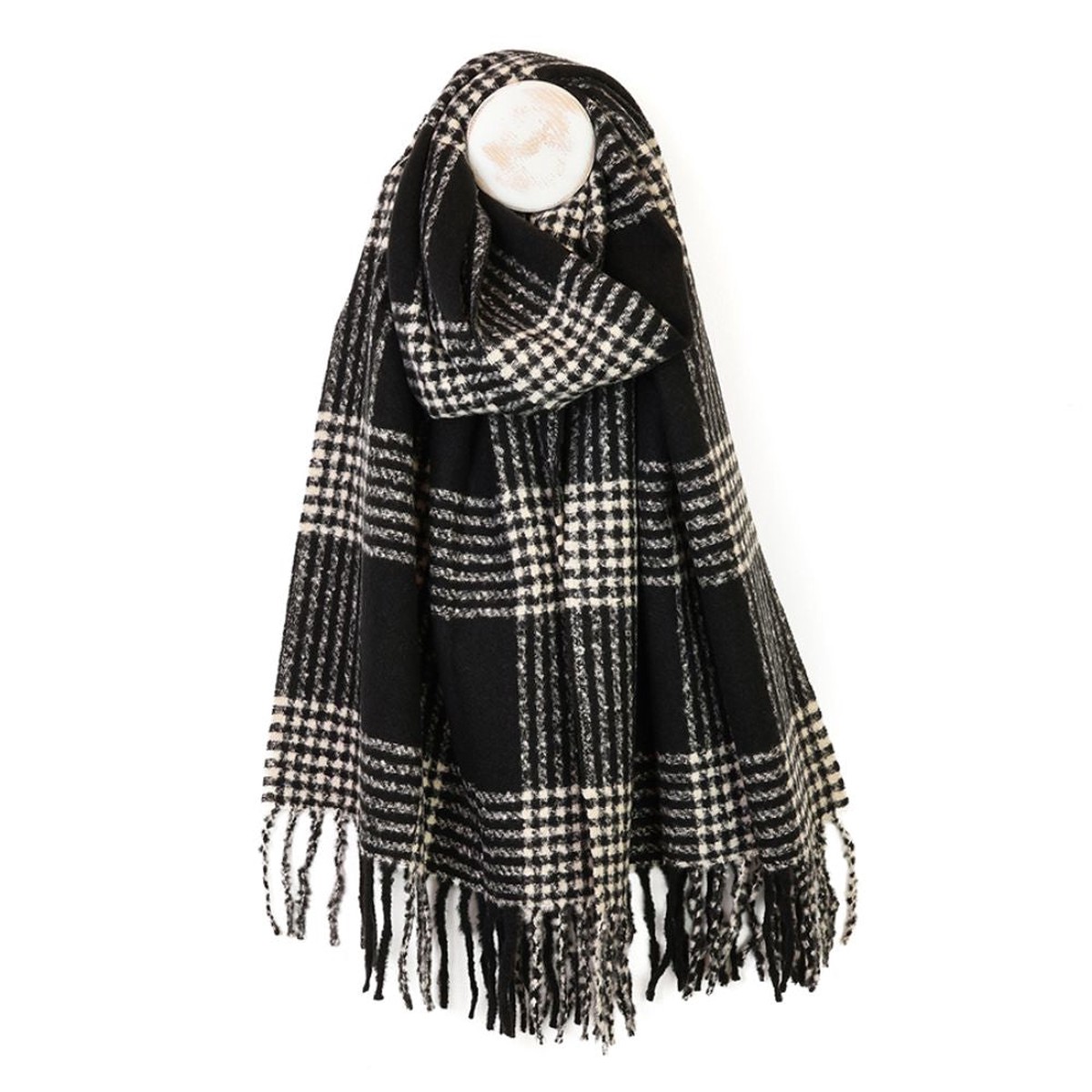 POM Emily Monochrome Check Stripes Scarf