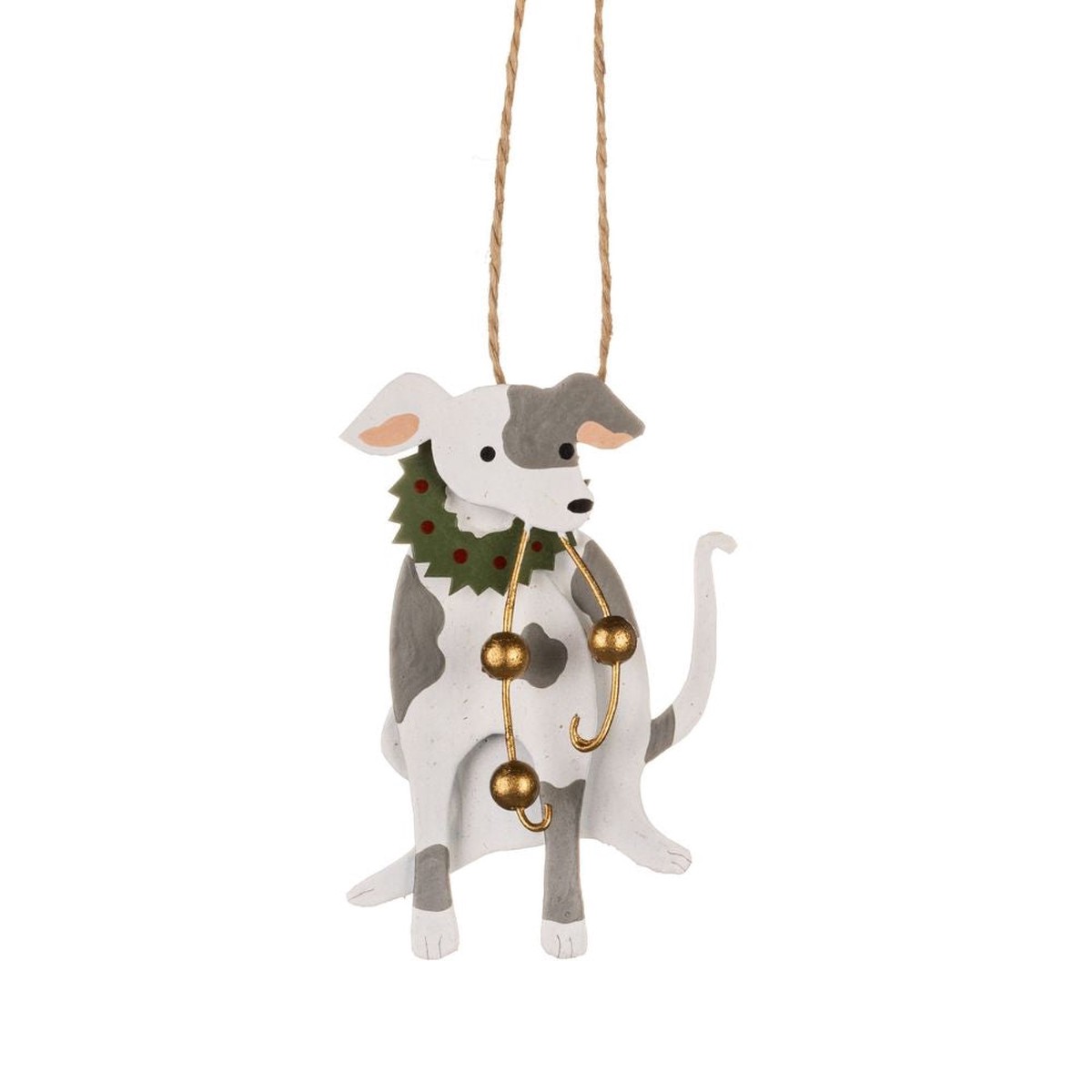 Shoeless Joe Dog with Wreath Hanging Decoration