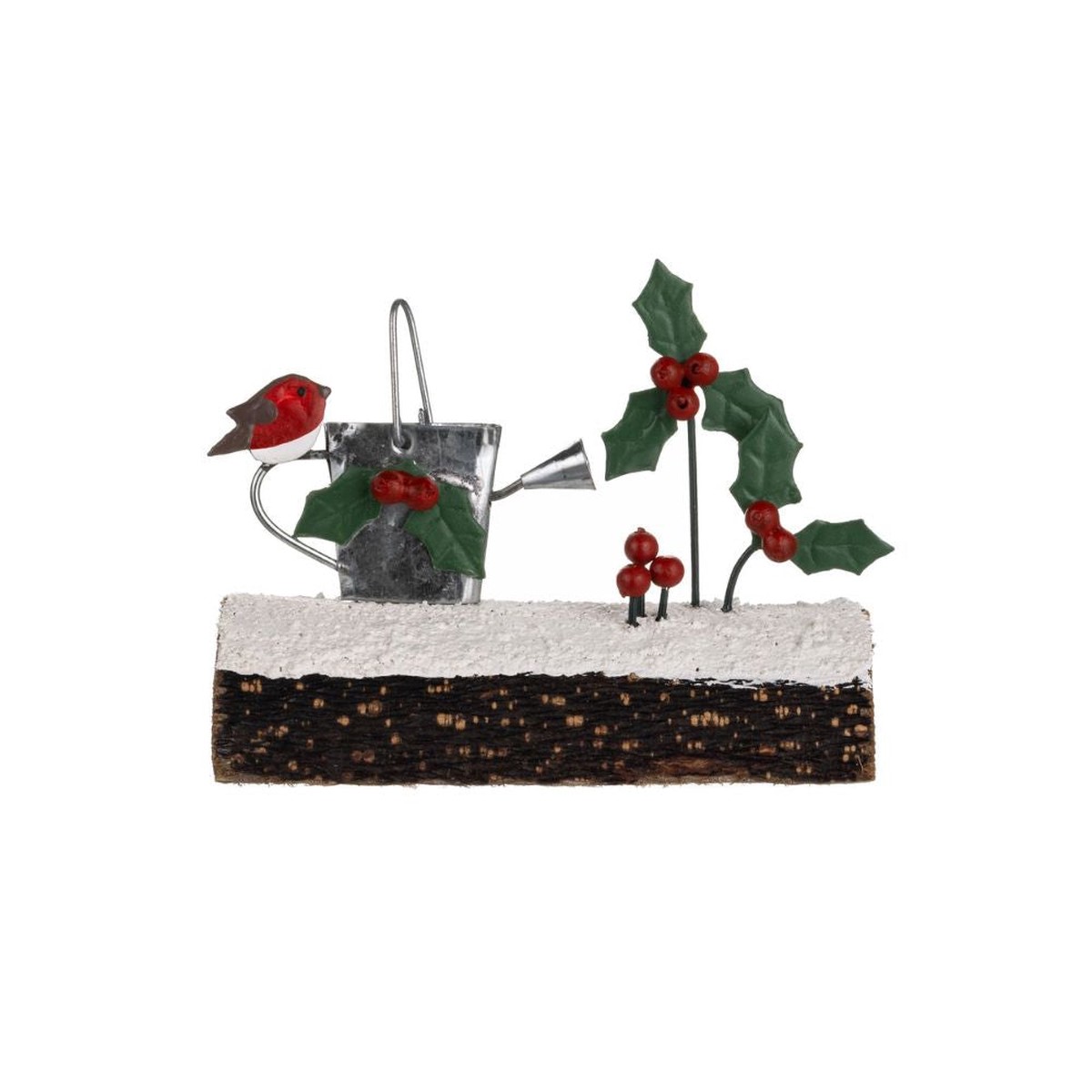 Shoeless Joe Gardening Robin on Log Ornament