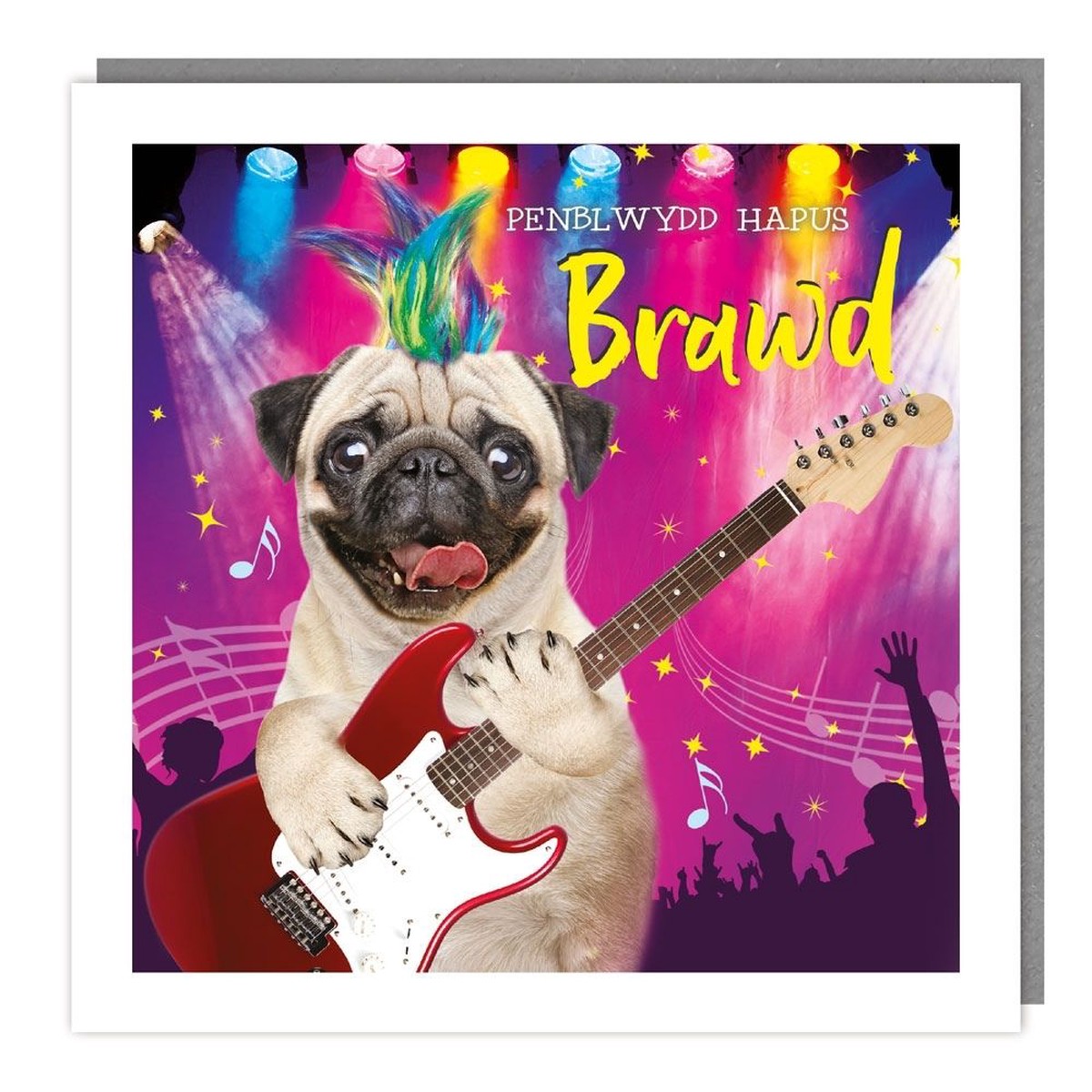 Tracks Publishing Brother Rock Pug Welsh Birthday Card