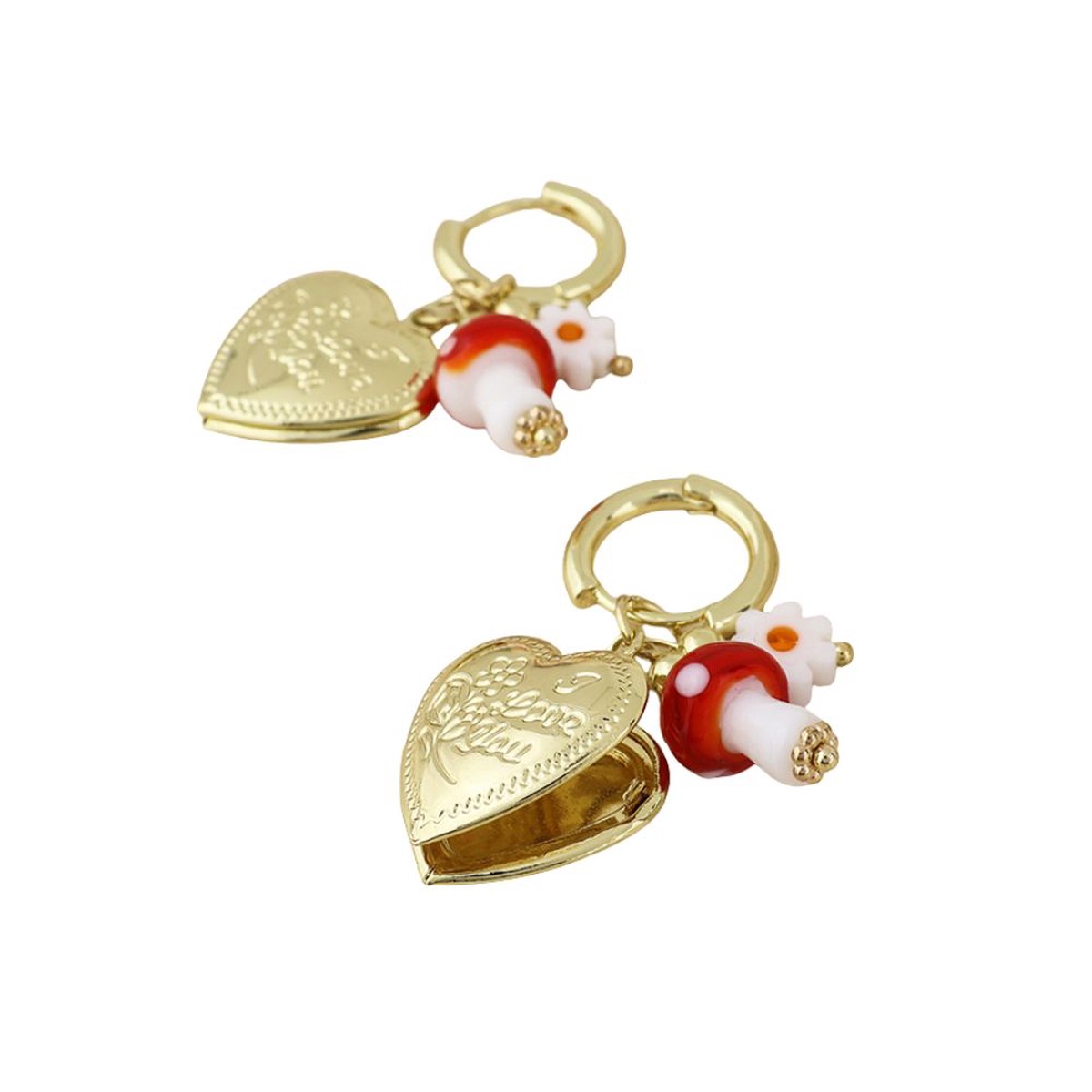 POM Alice Stainless Steel Gold Plated Hoop, Locket and Charm Earrings