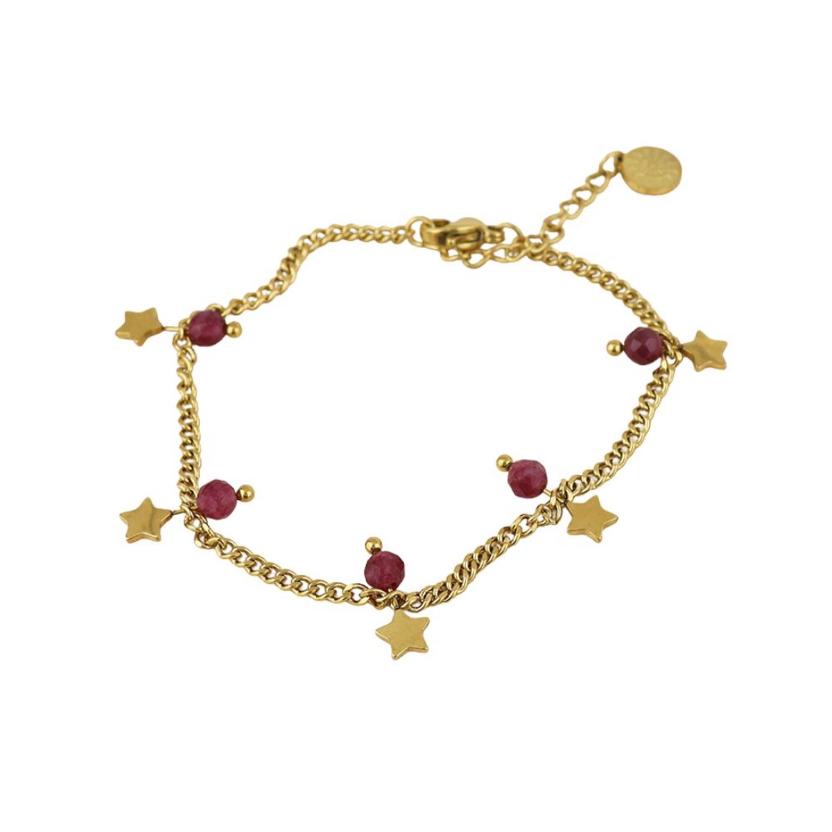 POM Pixi Stainless Steel Gold Plated Star Charms and Pink Beads Bracelet
