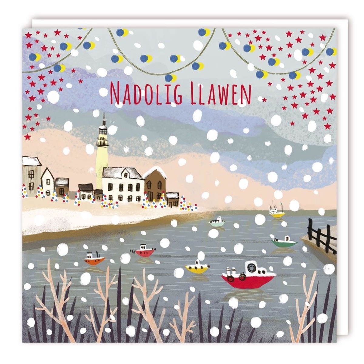 Tracks Publishing Boats on Harbour Welsh Christmas Card