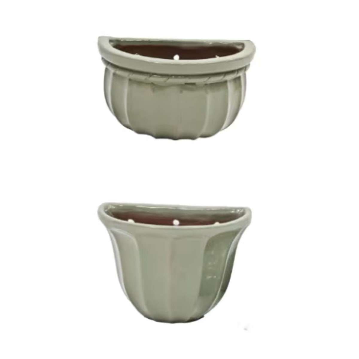 Woodlodge 26cm Green Ribbed Glazed Wall Pot (Choice of 2)