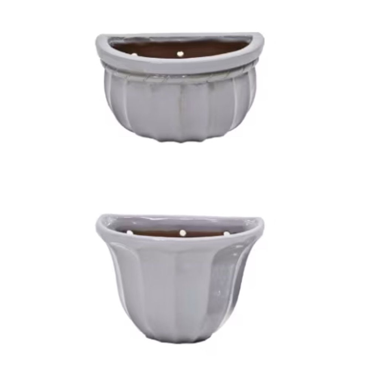 Woodlodge 26cm Grey Ribbed Glazed Wall Pot (Choice of 2)