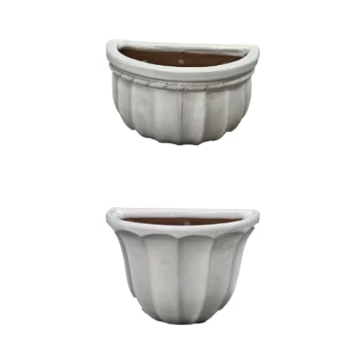 Woodlodge 28cm White Ribbed Glazed Wall Pot (Choice of 2)