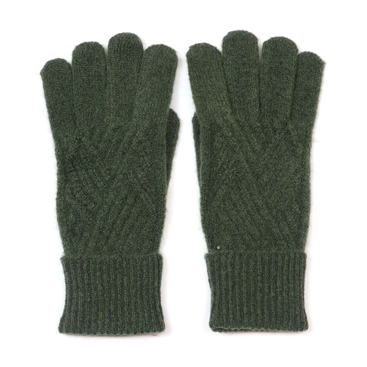 POM Charlotte Recycled Blend Khaki Cable Knit Gloves