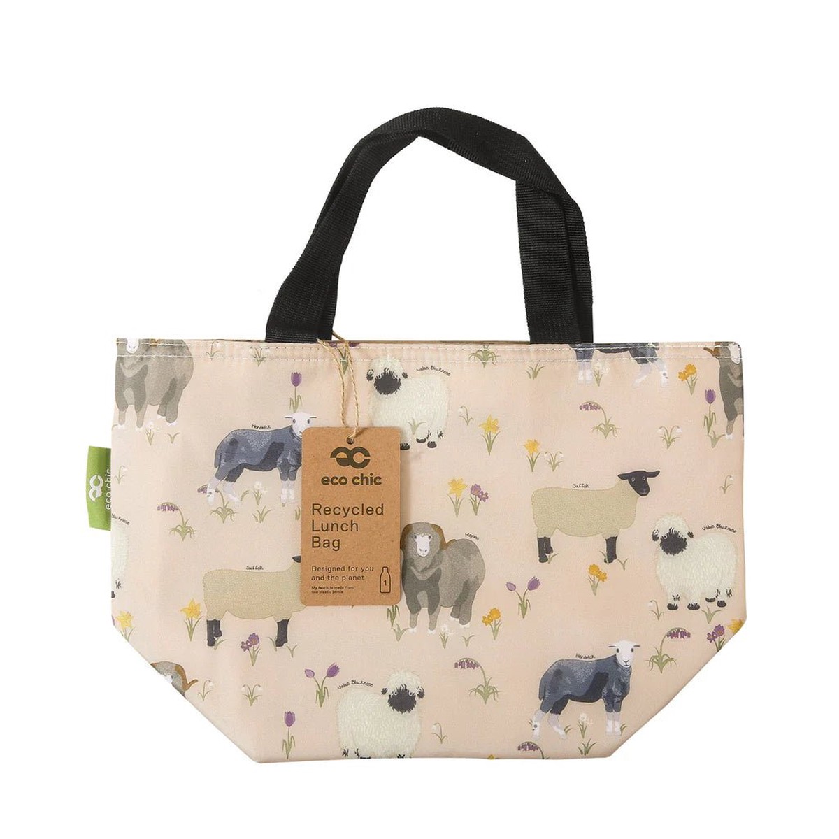 Eco Chic Lightweight Foldable Beige Lunch Bag Sheep Realism - Beige