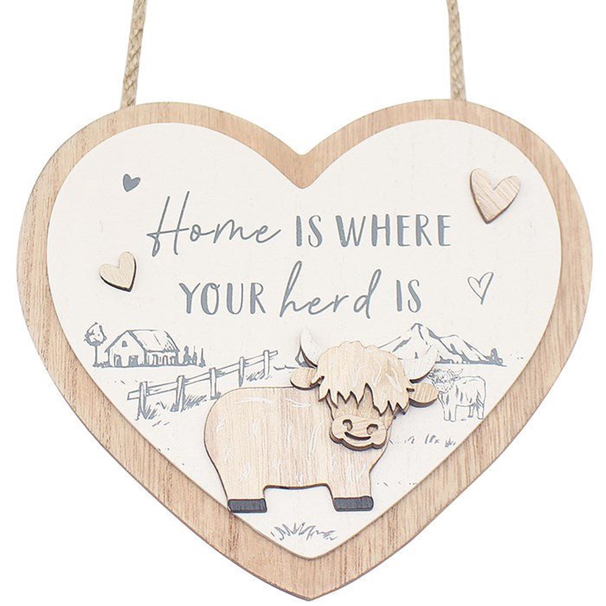 Joe Davies 18cm Highland Cow 'Home' Hanging Heart Plaque - LP74956