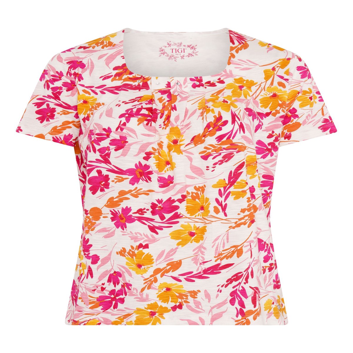 TIGI 8/10 Cerise Bouquet Floral Square Neckline Top - T25-41C
