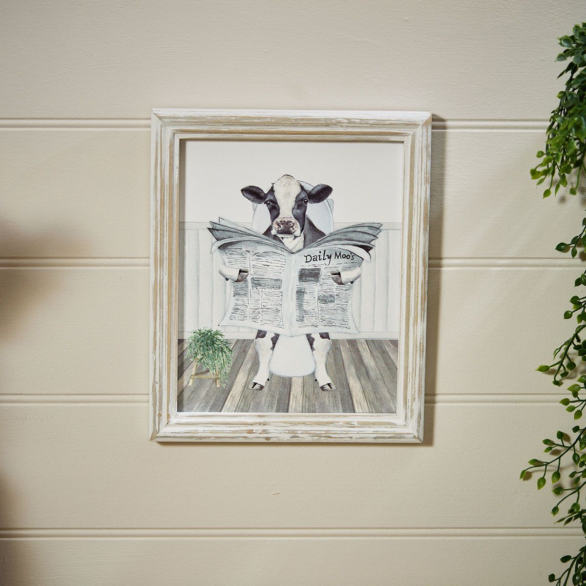 Richard Langs 'Cow on the Toilet' Wood Printed Plaque - 8HL292