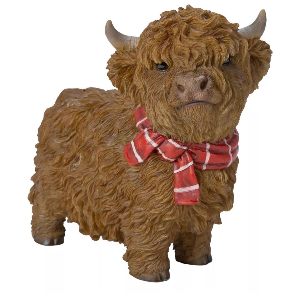 Vivid Arts 15cm Real Life Mini Highland Cow with Scarf Garden Ornament