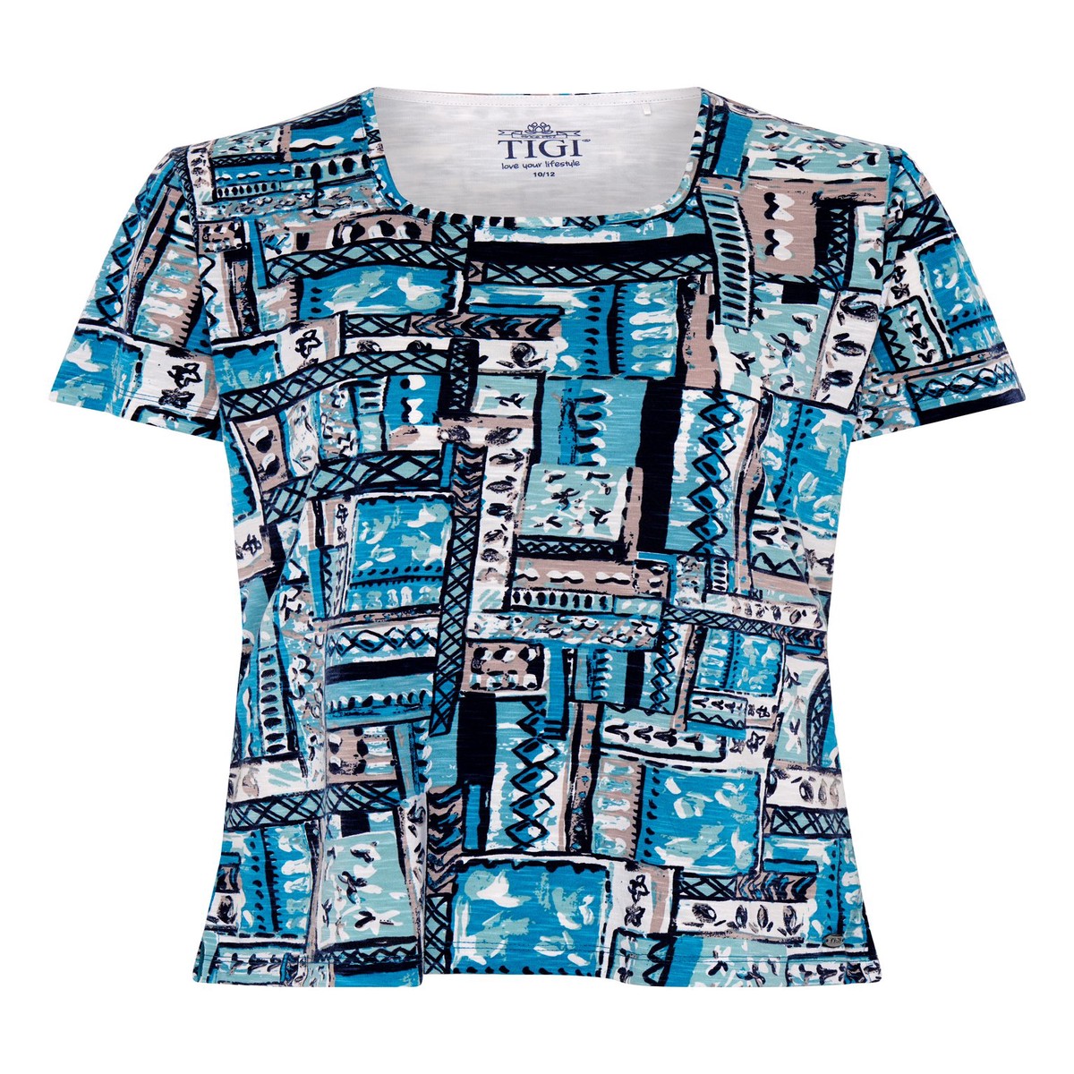 TIGI 14/16 Sea Green Square Neck Patchwork Print Top - T25-40B