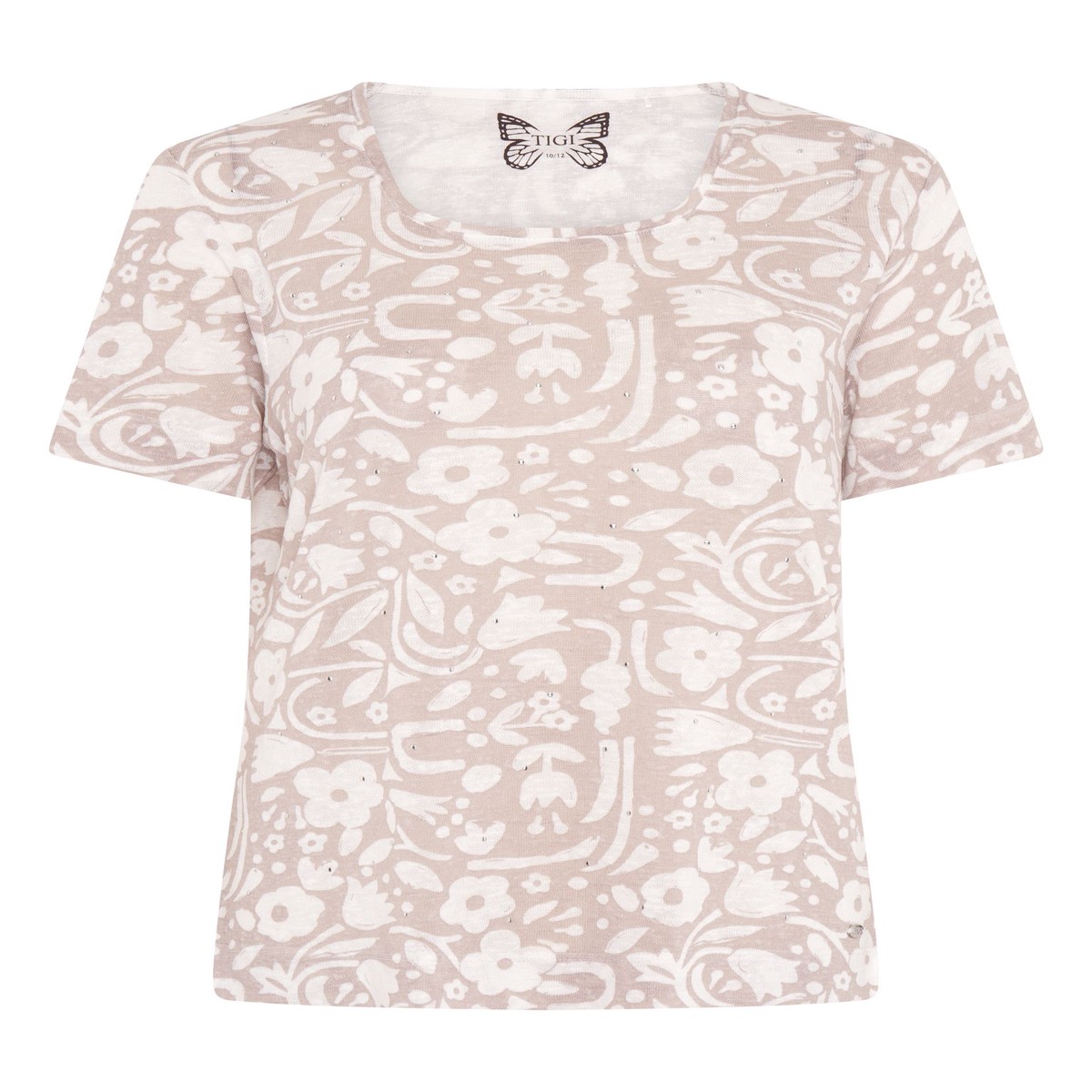 TIGI 14/16 White Ivory Floral Block Print Top - T25-44D