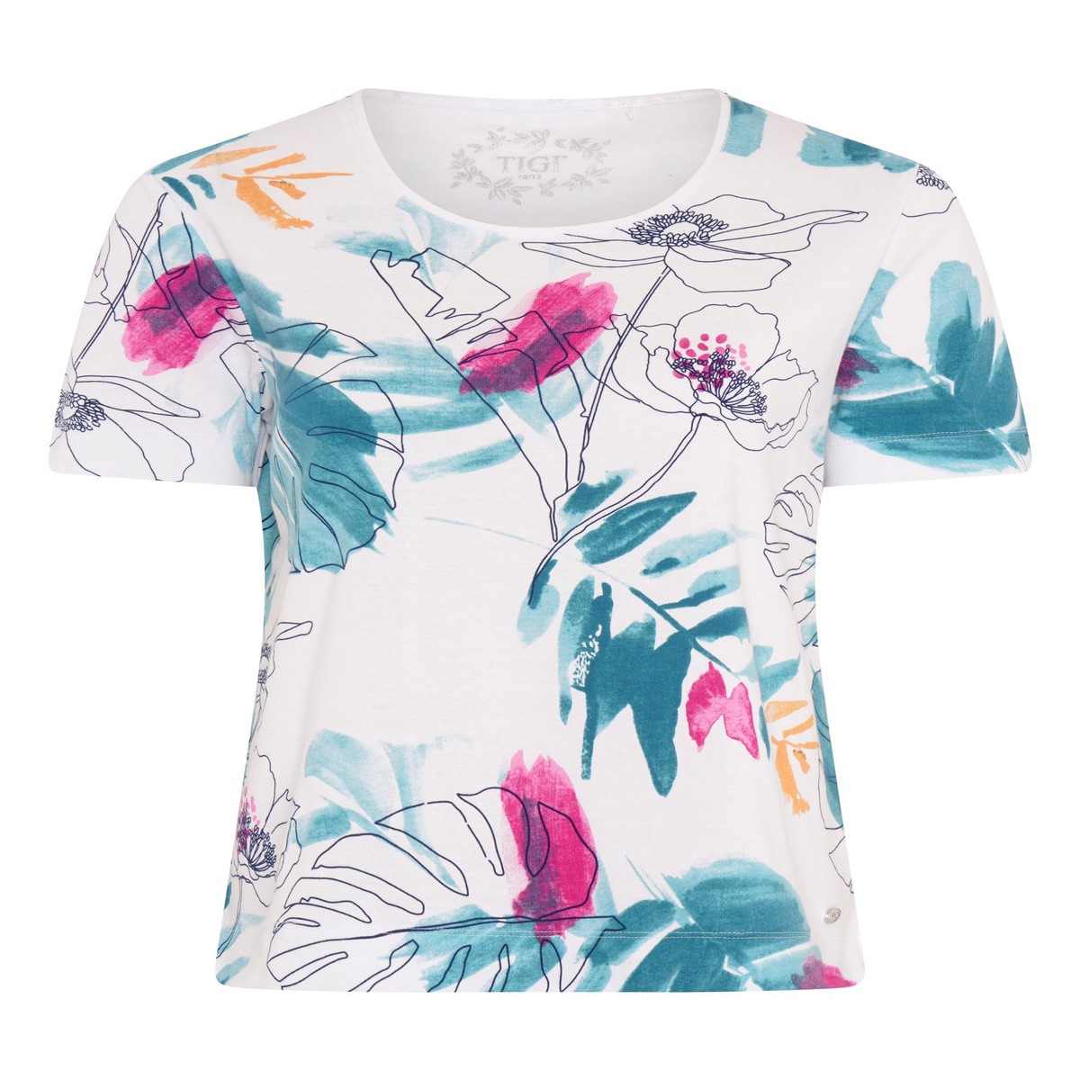 TIGI 14/16 White Sketch Palm Print Top - T25-43C