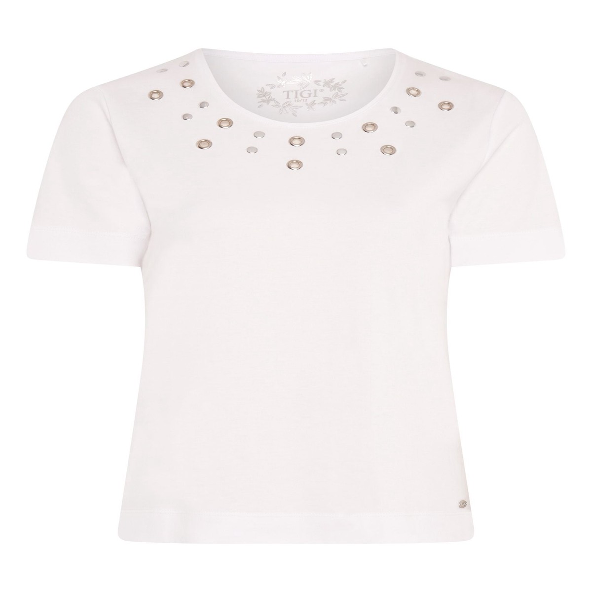 TIGI 18/20 White Eyelet Neck Trim Top - T25-42B