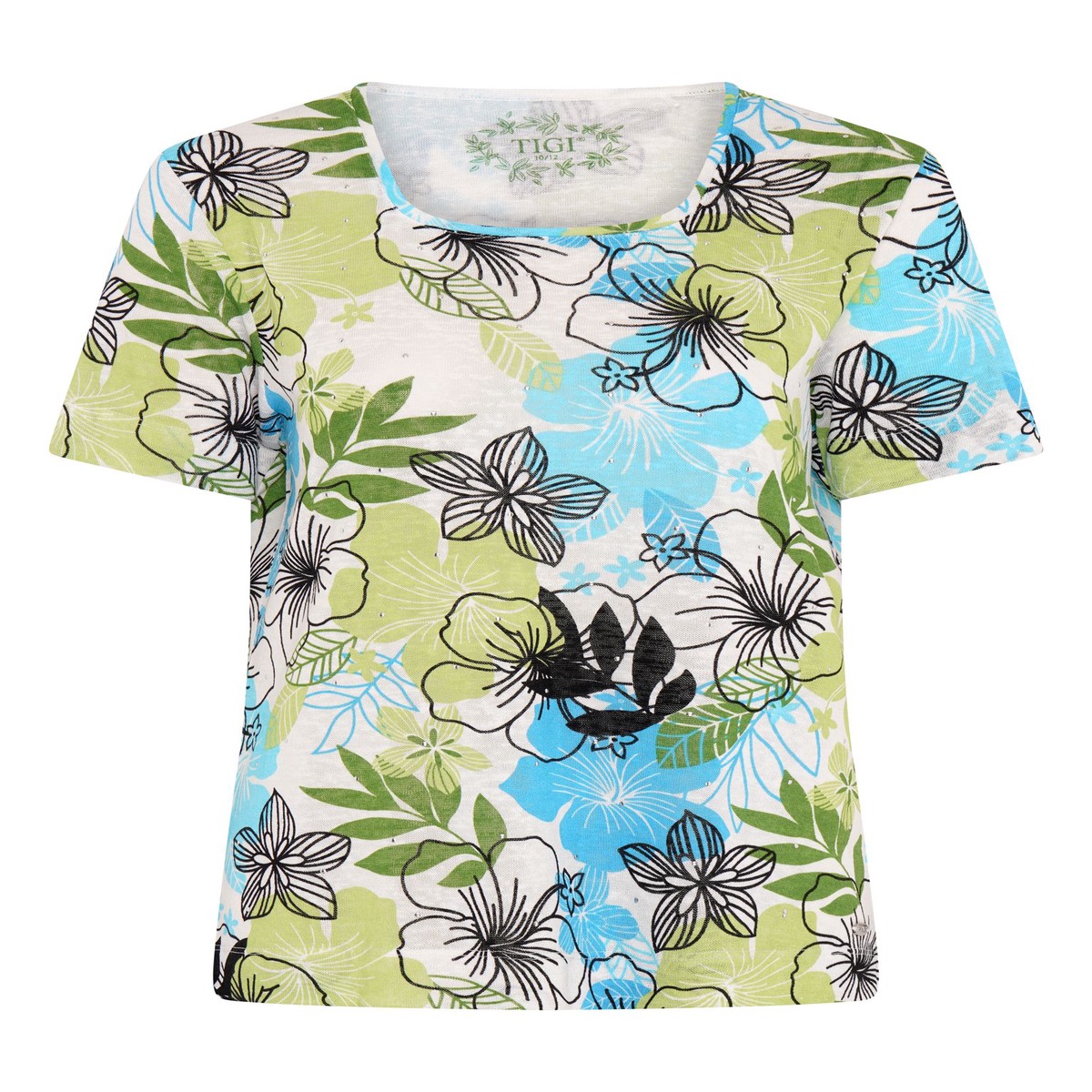 TIGI 14/16 Green Tropical Floral All-over Print Top - T25-42D