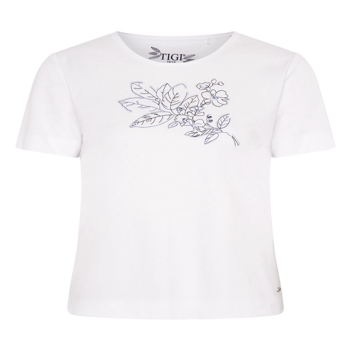 TIGI 14/16 White Floral Embroidery Placement Top – T25-36A