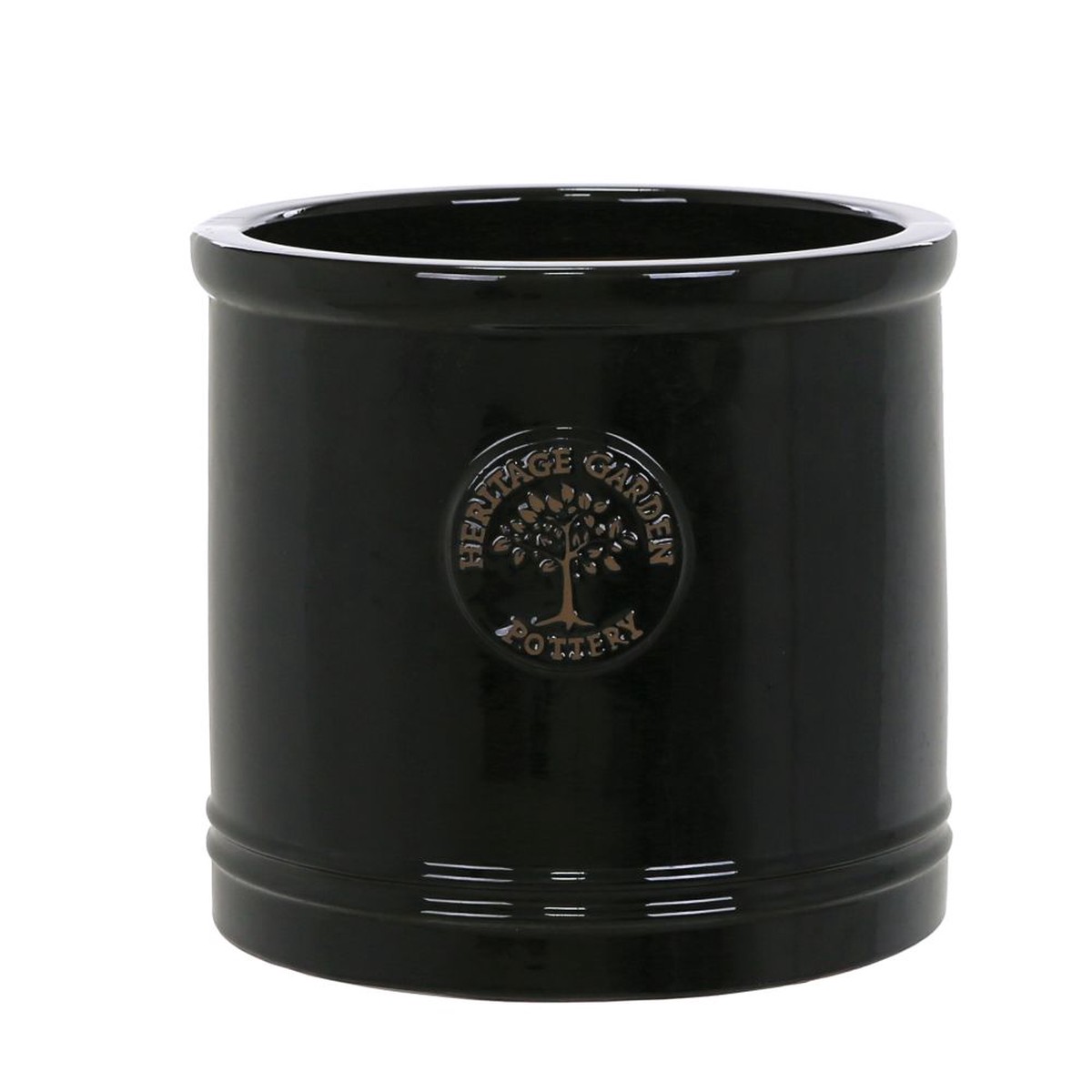 Woodlodge 25cm Black Glazed Heritage Cylinder Pot
