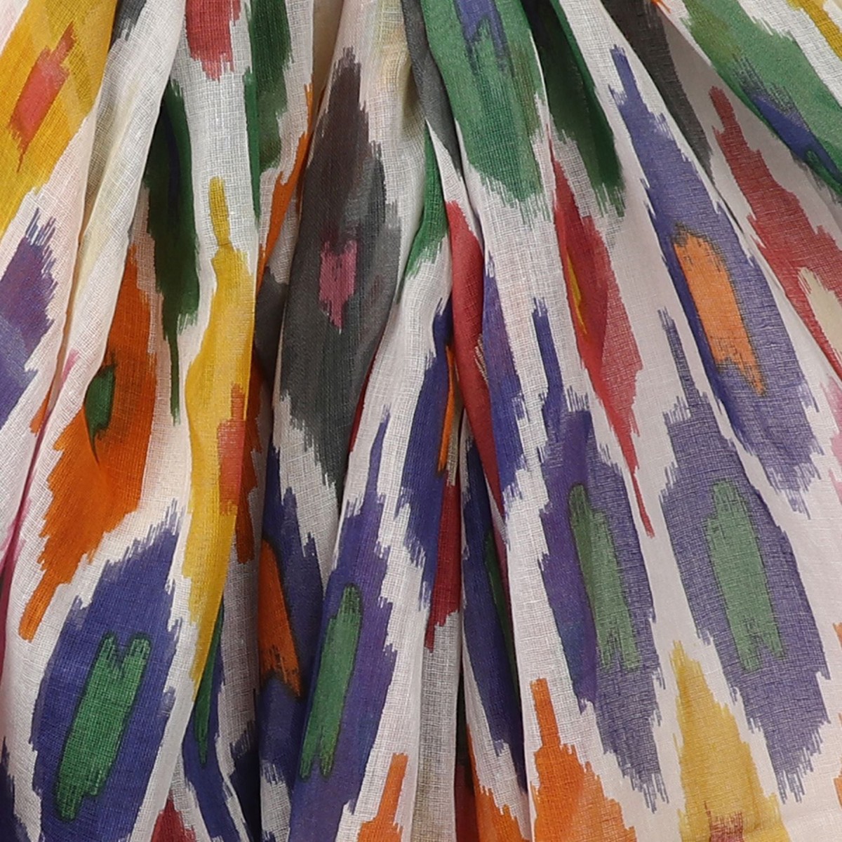 POM Cotton Ikat Print Scarf with Tassels