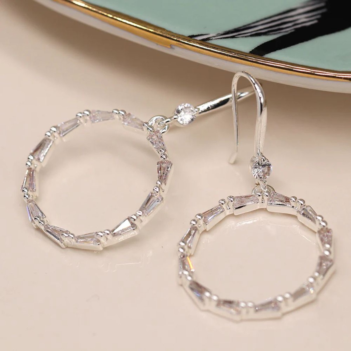 POM Sliver Plated Linked Crystals Circle Earrings