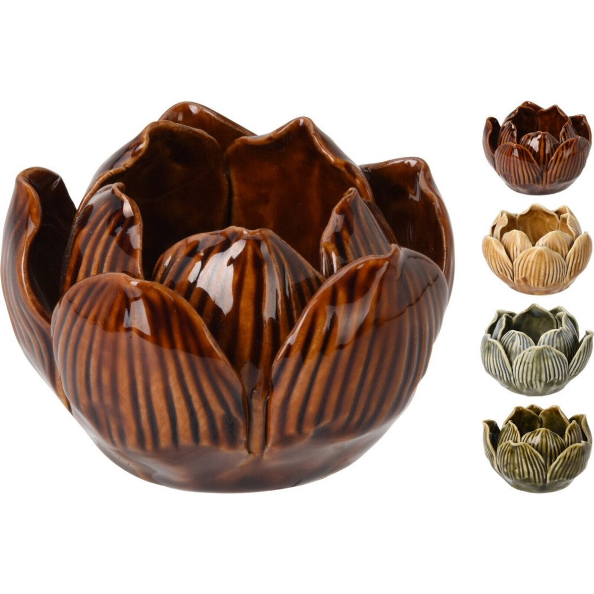 Koopman 6cm Lotus Flower Glazed Tealight Holder (Choice of 4)