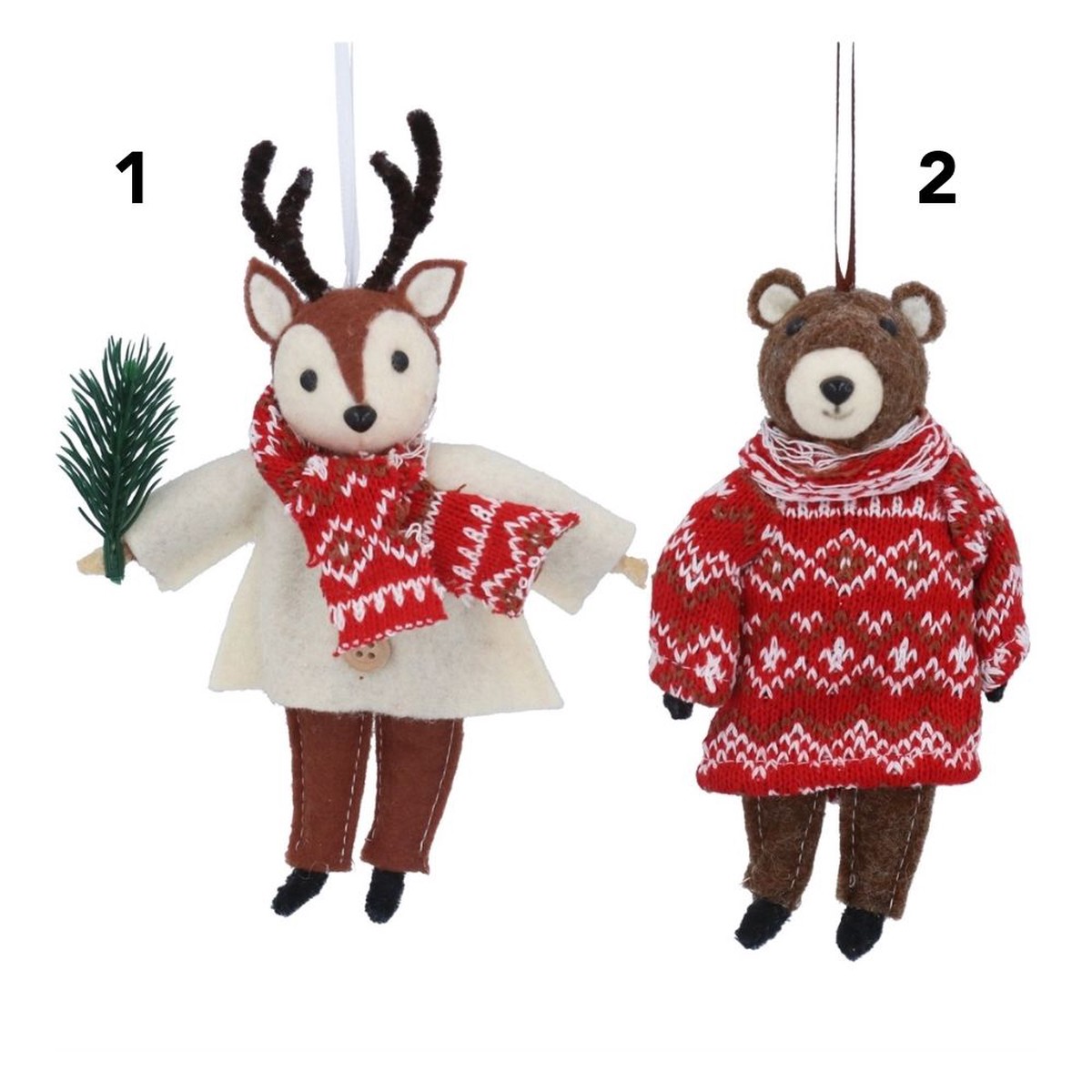 Gisela Graham Fabric Reindeer/Bear in Jumper Hanging Decoration – (Choice of 2)