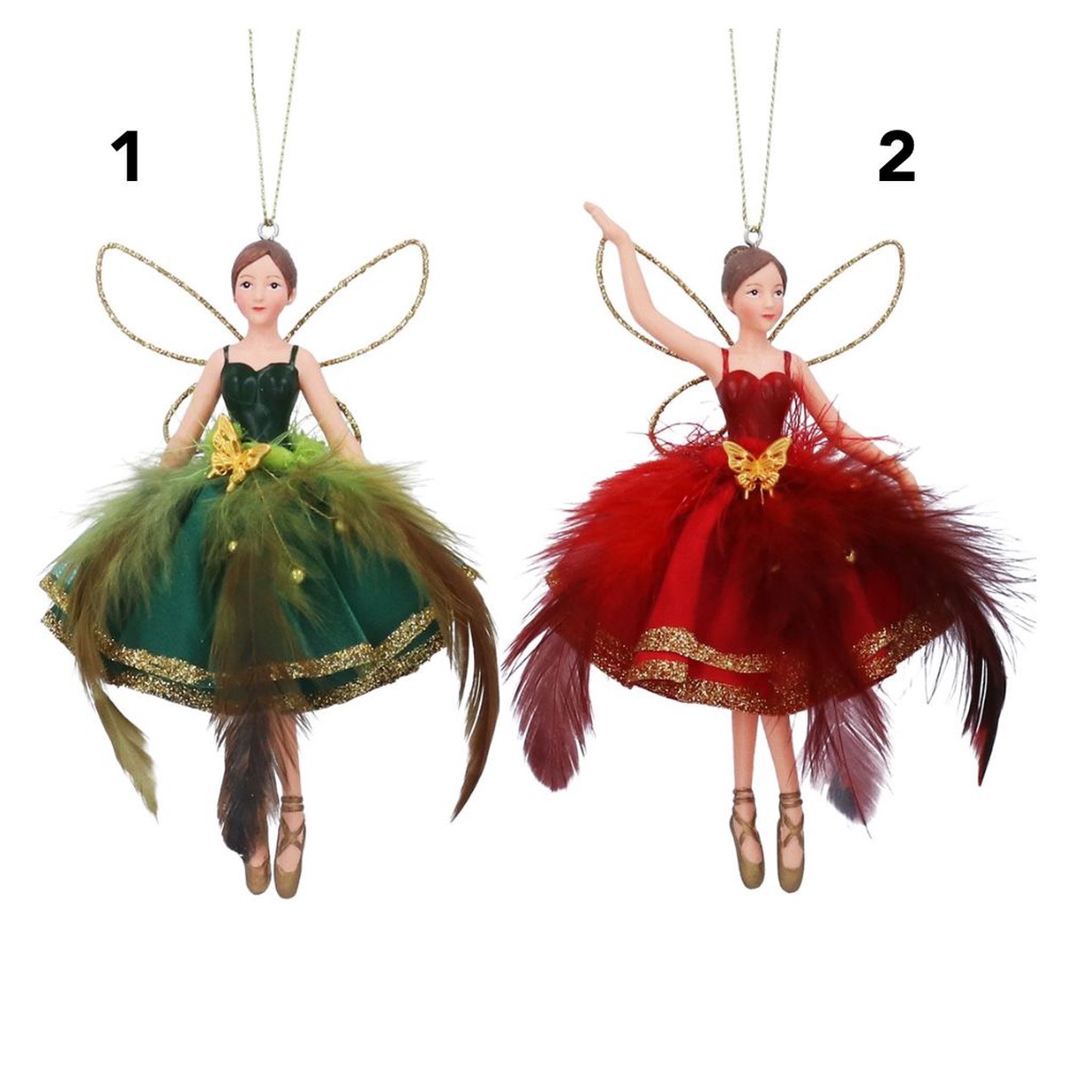 Gisela Graham 16cm Feather Fairies – Red/Green – (Choice of 2)