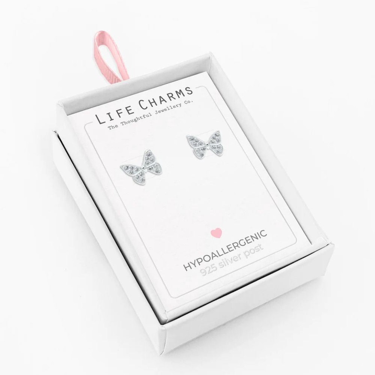 Life Charms Silver Butterfly Stud Earrings