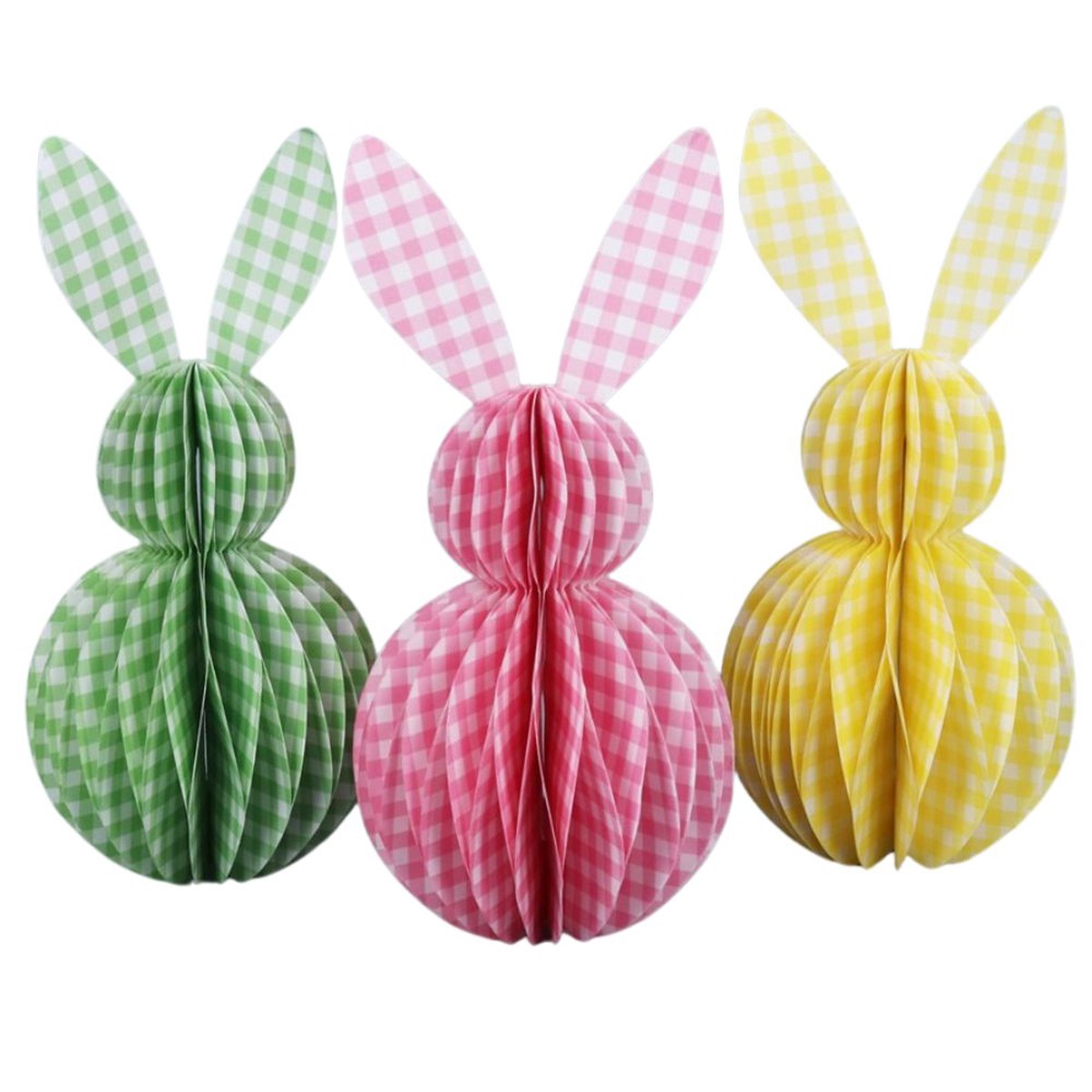 Gisela Graham 23cm Paper Honeycomb Gingham Bunnies (Choice of 3)