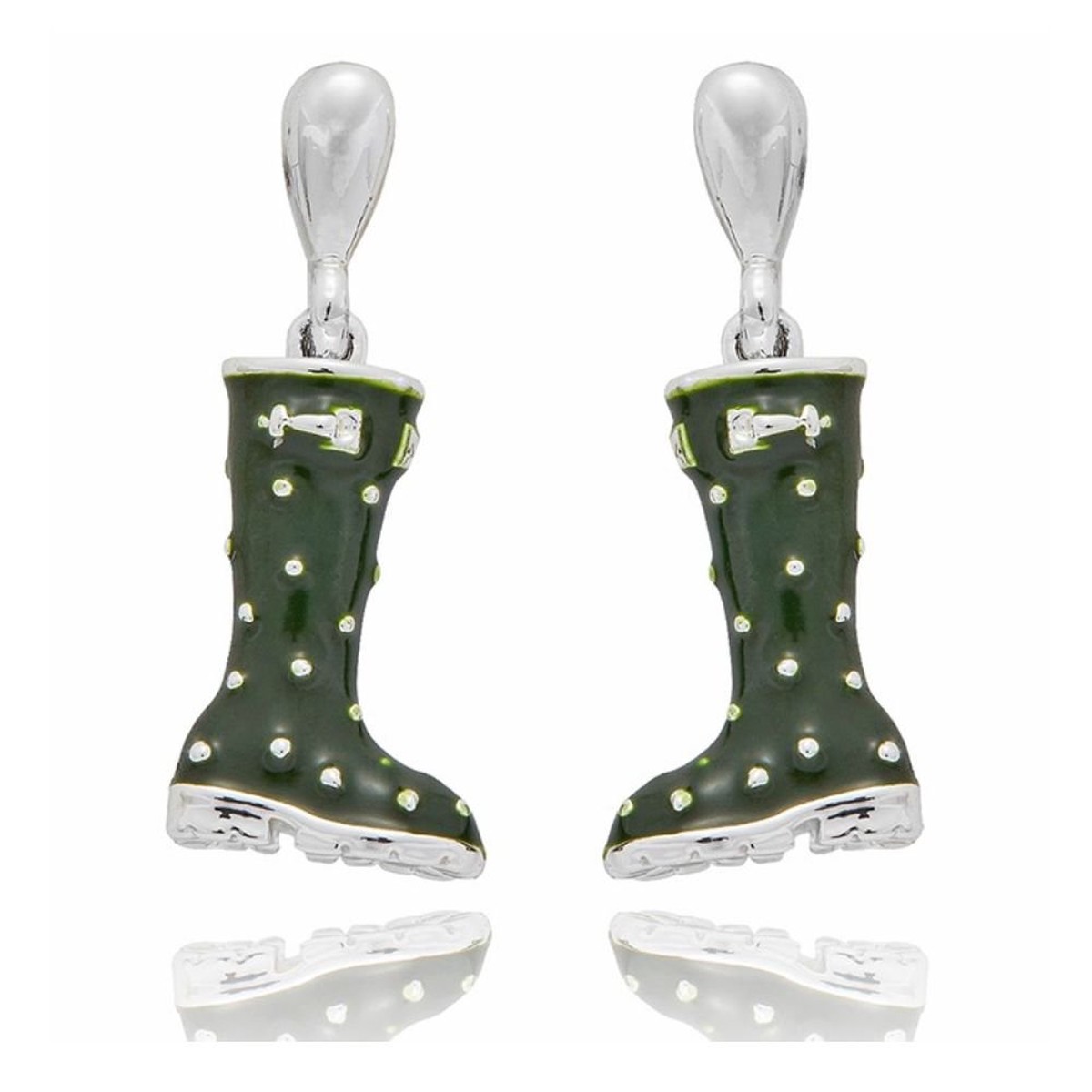 Equilibrium Secret Garden Wellies Silver Plated Drop Earrings – Green