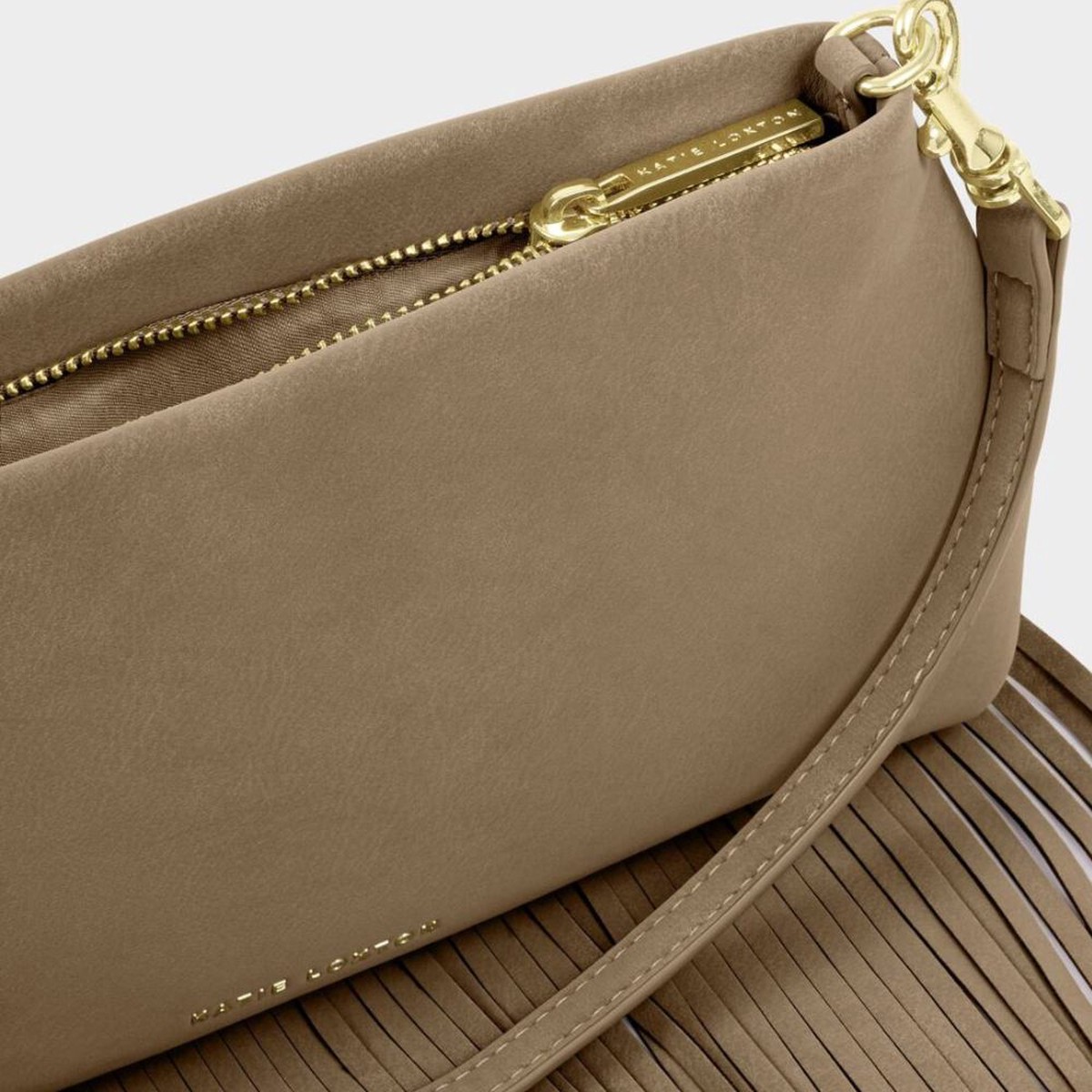 Katie Loxton Cali Suedette Fringe Small Shoulder Bag – Taupe