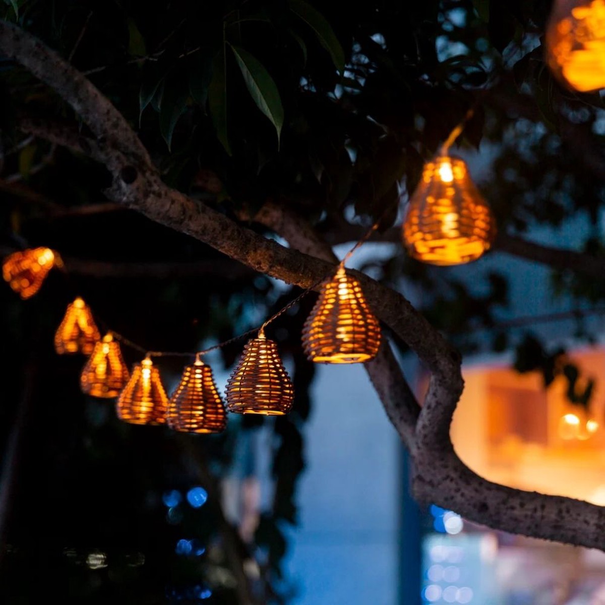 Noma 10 Brown Rattan Festoon Lights – Warm White