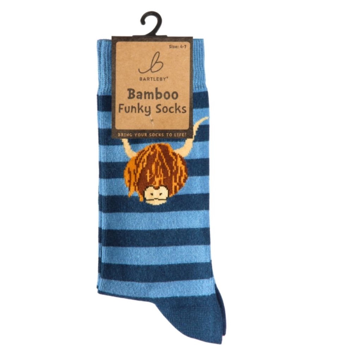 Bartleby Mens Striped Highland Cow Funky Bamboo Socks – Size 4-7