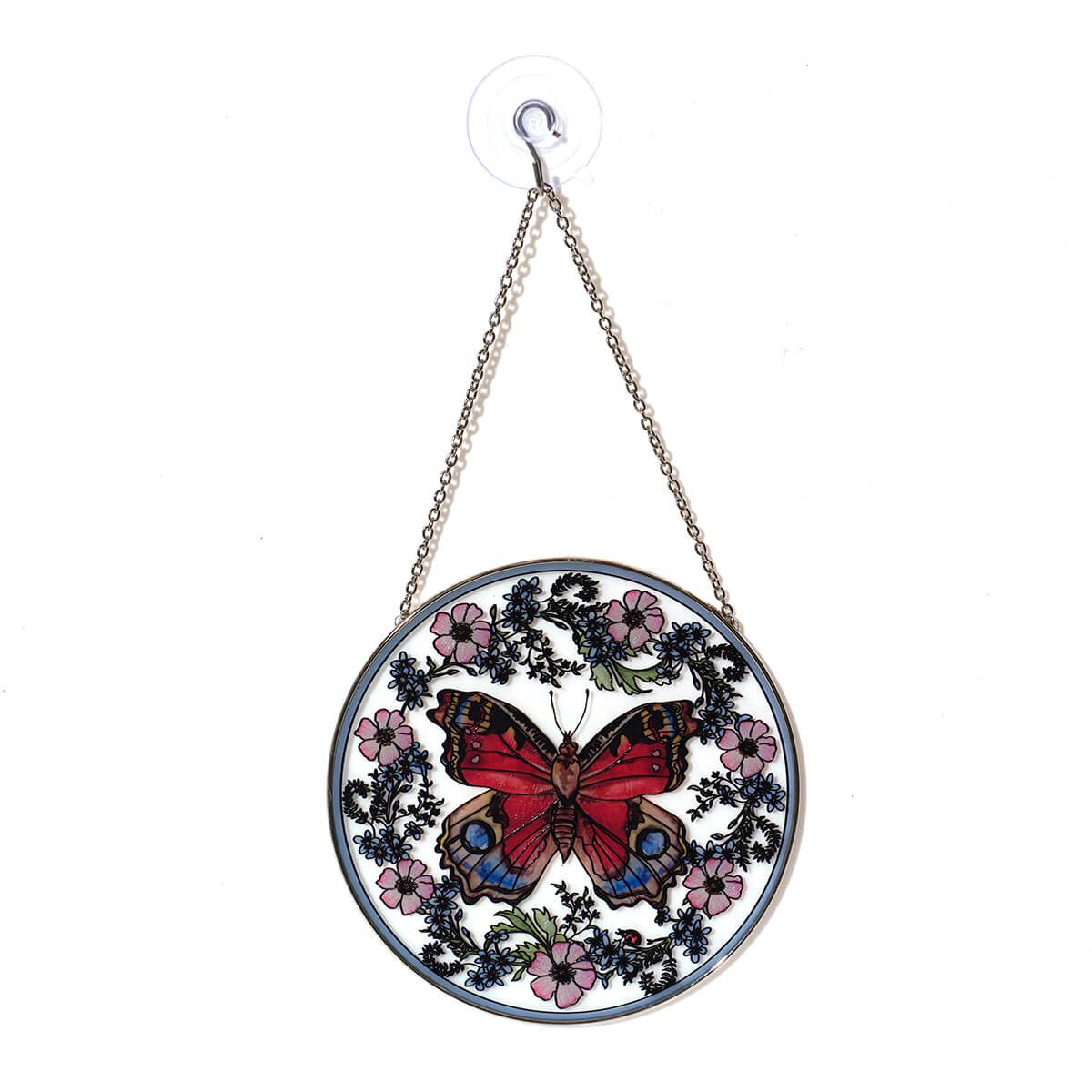 Richard Lang 16cm Garden Birds Butterfly Glass Hanging Suncatcher