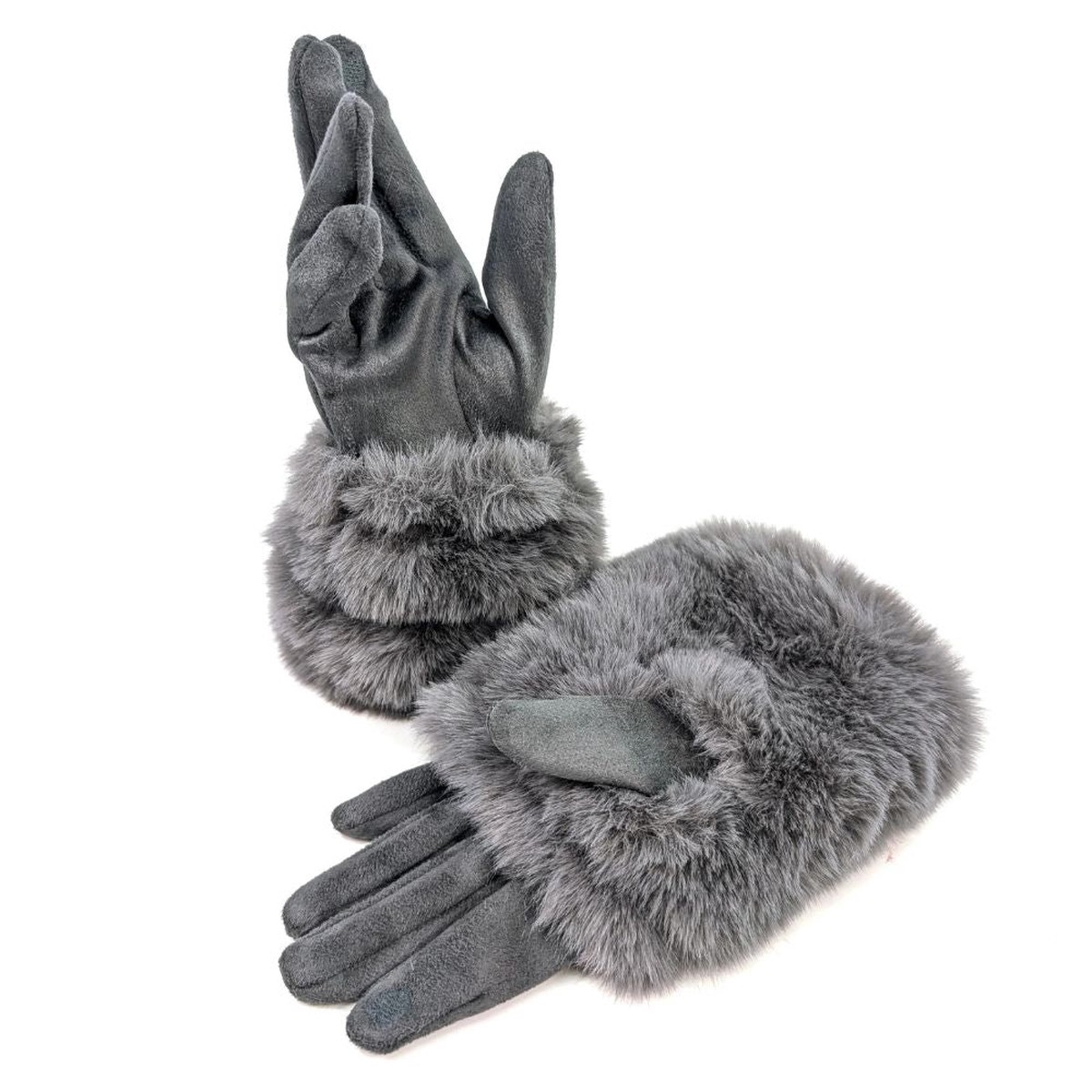 Black Ginger 2in1 Super Fluffy Faux Fur Gloves – Dark Grey