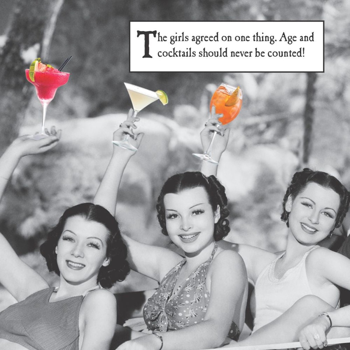 Woodmansterne Swimsuit Ladies & Cocktails Funny Blank Card