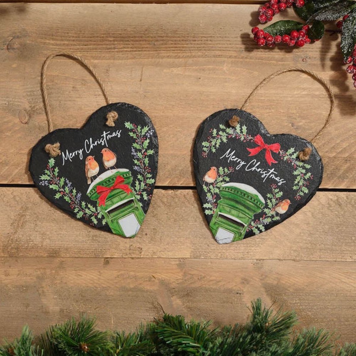 Richard Langs Robins Slate Heart Hanging Decoration – (Choice of 2)