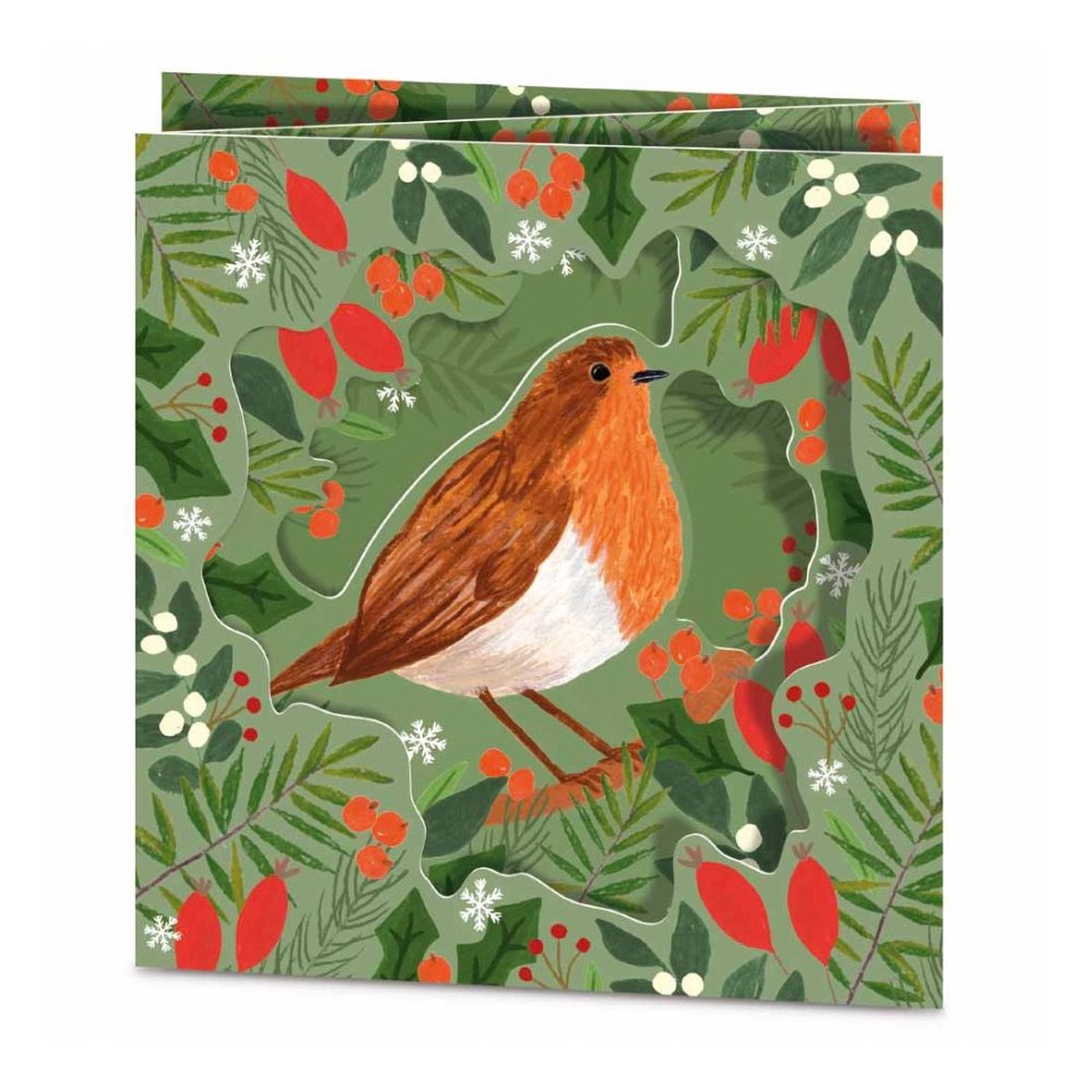Woodmansterne Robin with Leaves 3D Christmas Card – (Pack of 5)