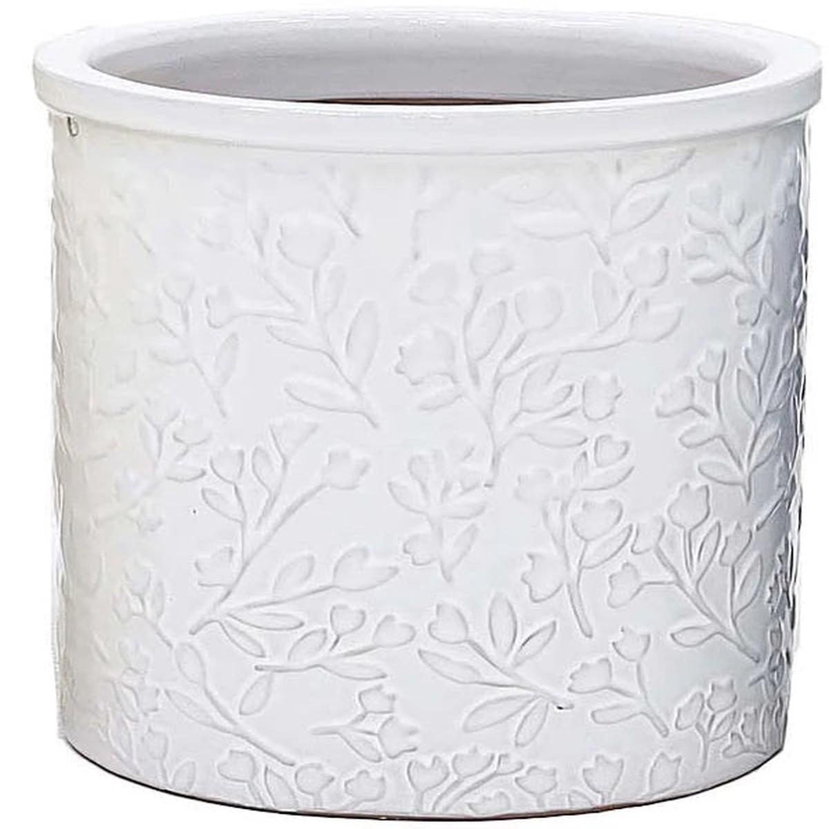 Woodlodge 37cm Lyra Flower Glazed Pot – White