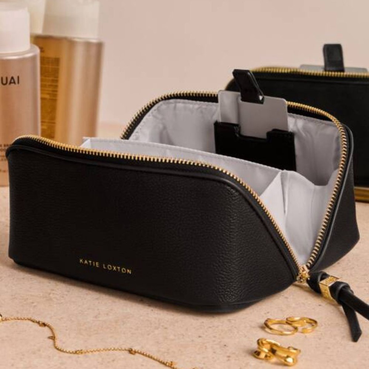 Katie Loxton Black Fold-Out Mirror Makeup Bag