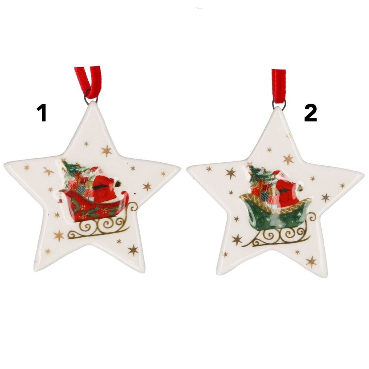 Gisela Graham 6cm Ceramic Star Santa Hanging Decoration – (Choice of 2)