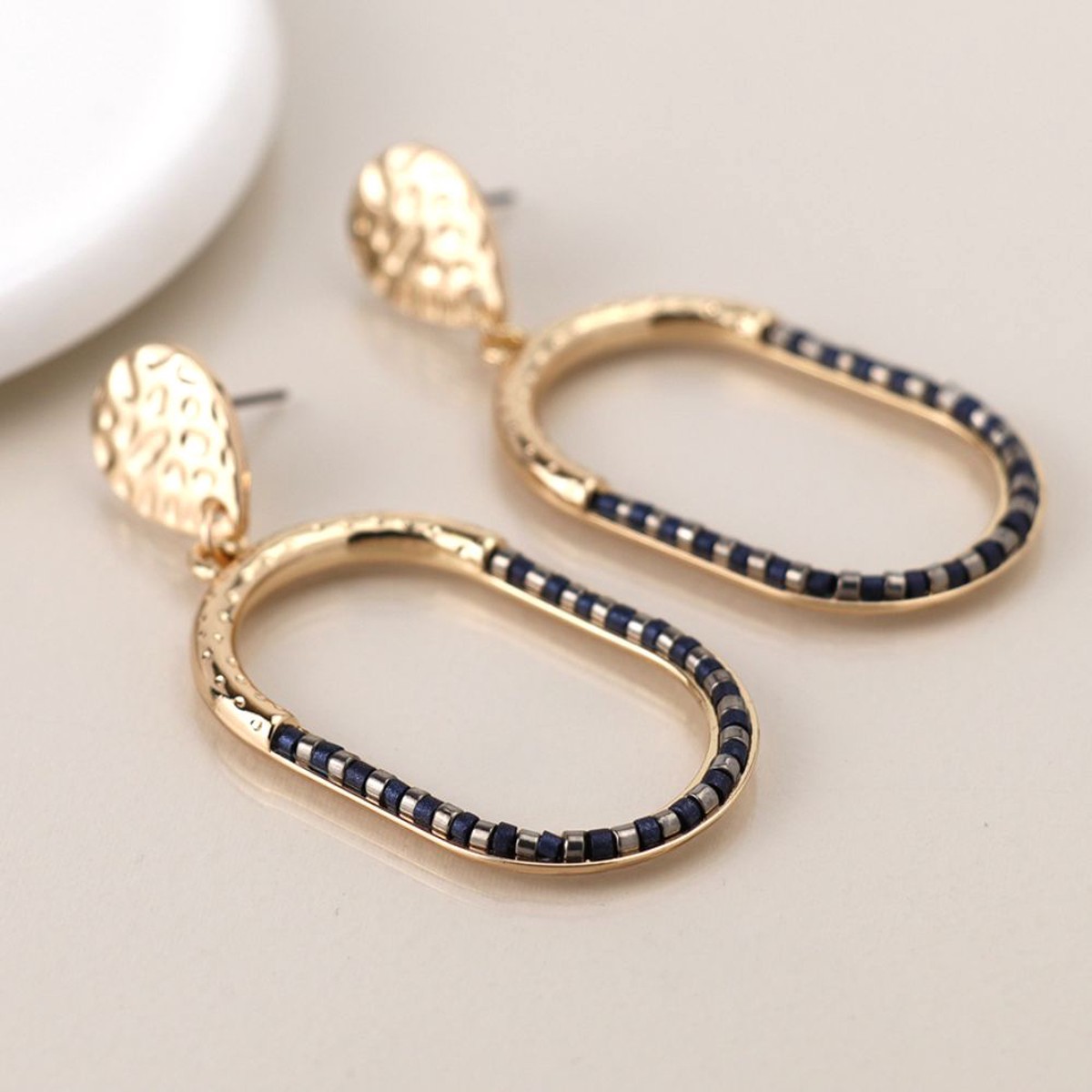 POM Golden And Black Bead Mix Stadium Earrings
